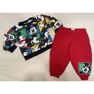 VTG 90's Y2K DISNEY JG Hook Mickey Mouse Sweatshirt Red Sweatpants Outfit 18 mo